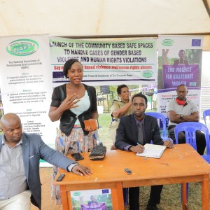 Sarah Nakitende, Kiboga district woman councillor speaking at the launch of the safe spaces.